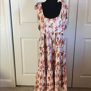 House of Harlow 1960 Linen Blend Sleeveless Tiered Dress Shoulder Ties Large